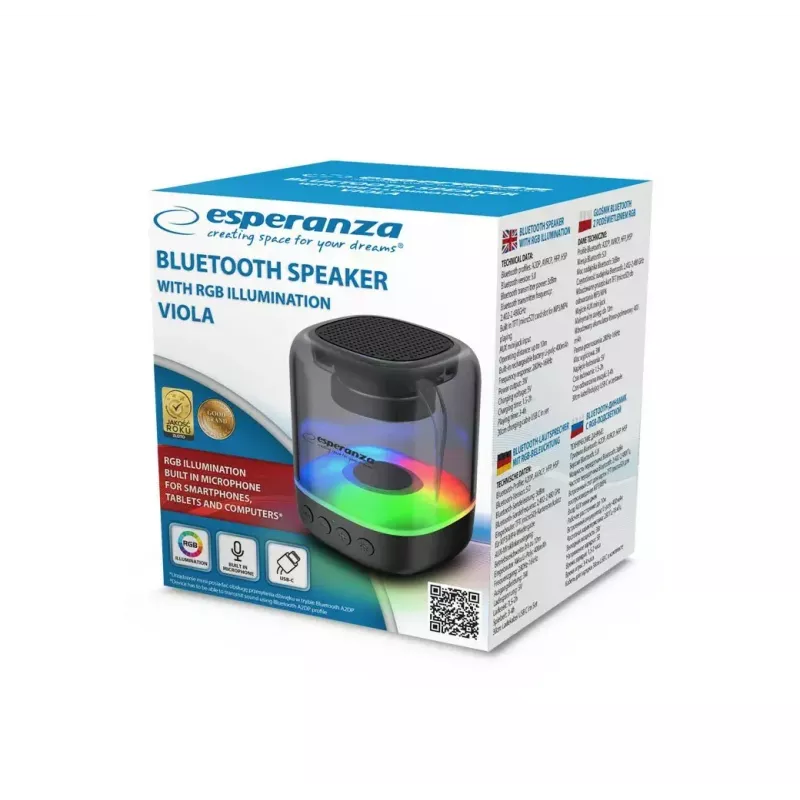 Prenosný reproduktor ESPERANZA EP154, 3W RMS, Bluetooth 5.0, MicroSD, FM, 4 h prehrávanie, čierny