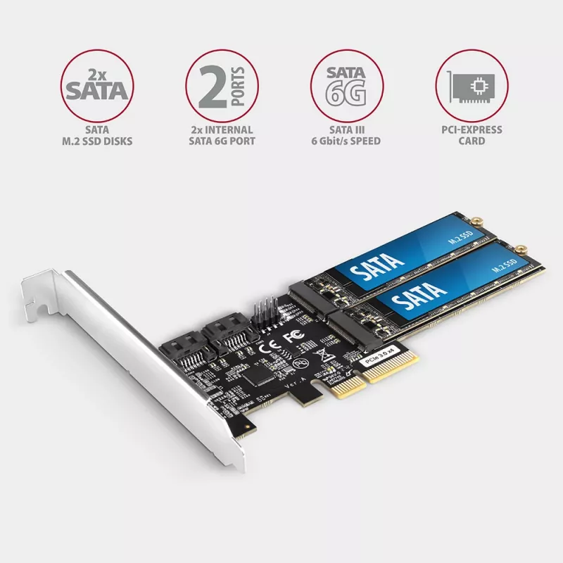 Axagon PCES-SA4M2 PCIe radič 2x interný SATA 6G port + M.2 B-Key rozširujúca karta/adaptér M.2, SATA
