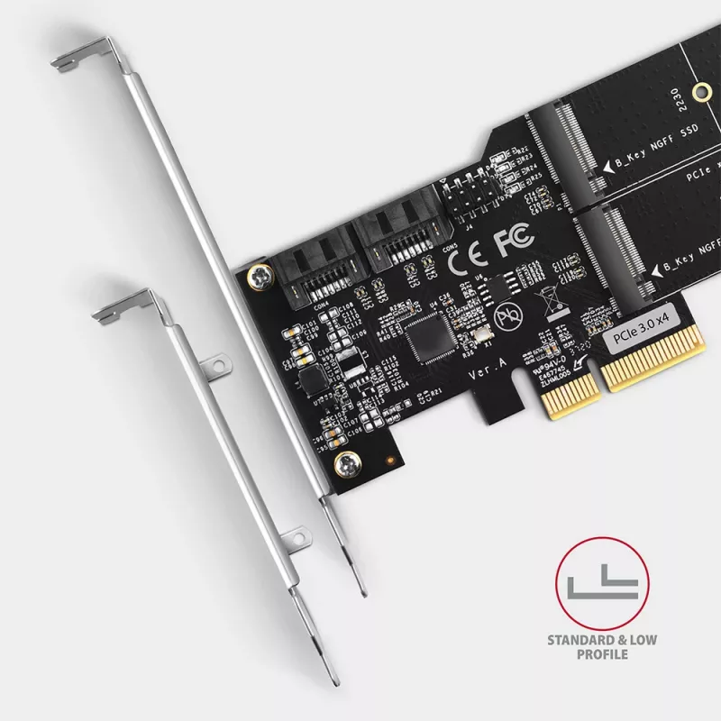 Axagon PCES-SA4M2 PCIe radič 2x interný SATA 6G port + M.2 B-Key rozširujúca karta/adaptér M.2, SATA