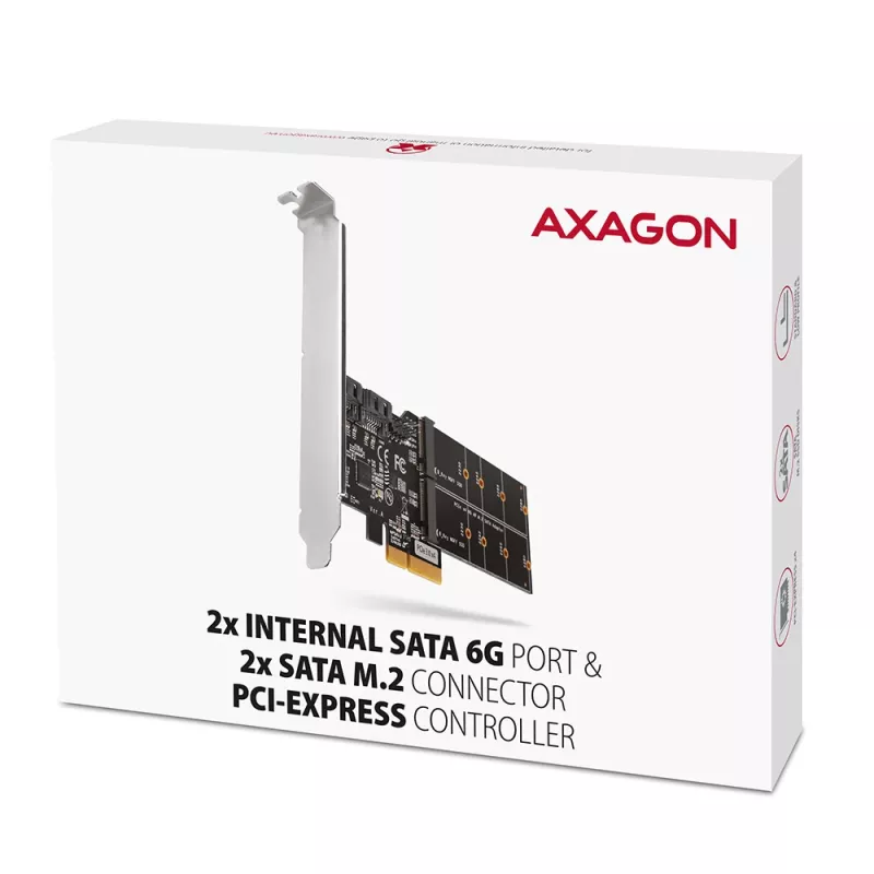 Axagon PCES-SA4M2 PCIe radič 2x interný SATA 6G port + M.2 B-Key rozširujúca karta/adaptér M.2, SATA