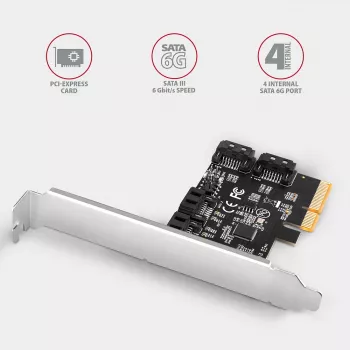Axagon PCES-SA4X4 PCIe radič - 4x interný SATA 6G port, ASM1164, SP & LP