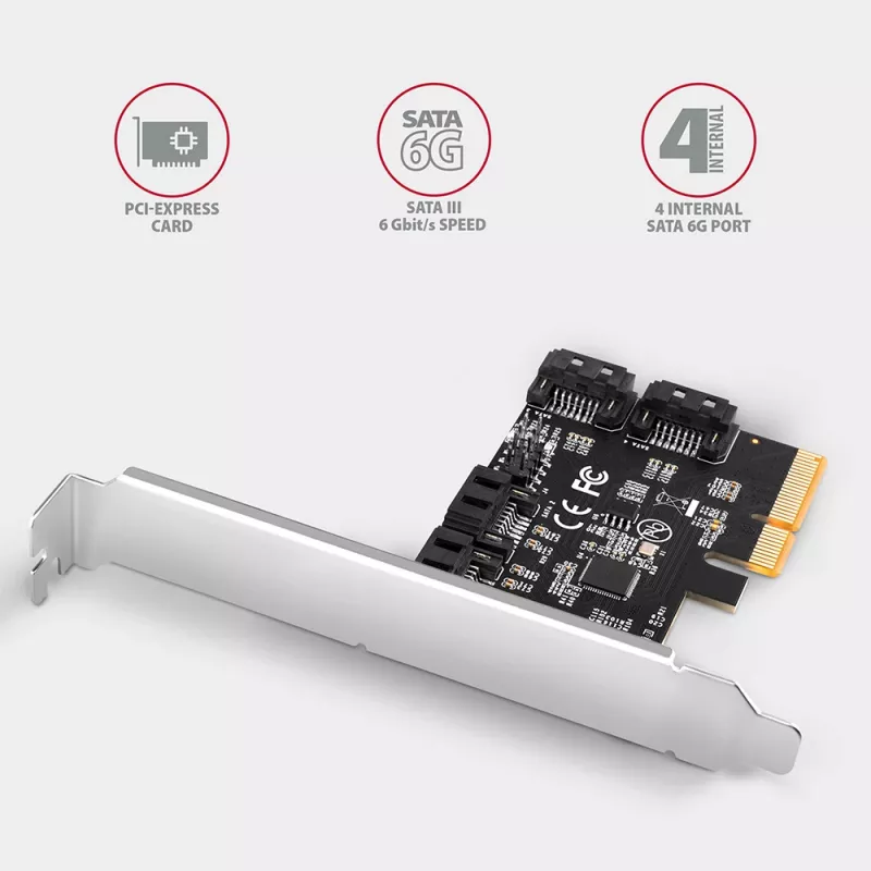 Axagon PCES-SA4X4 PCIe radič - 4x interný SATA 6G port, ASM1164, SP & LP