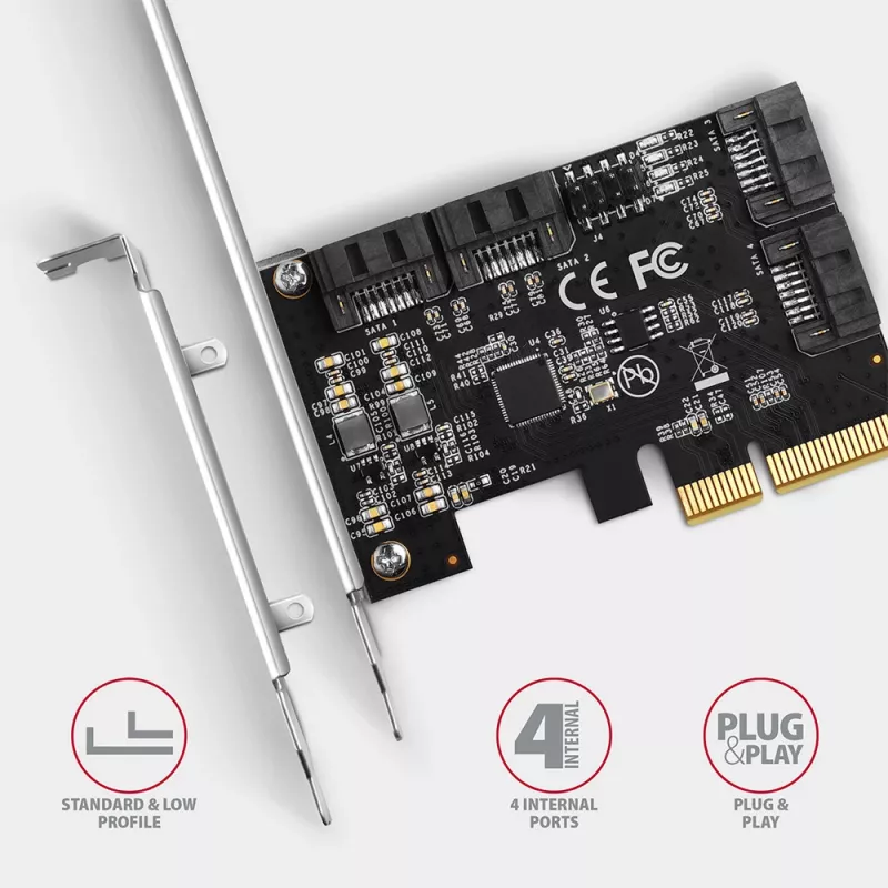 Axagon PCES-SA4X4 PCIe radič - 4x interný SATA 6G port, ASM1164, SP & LP