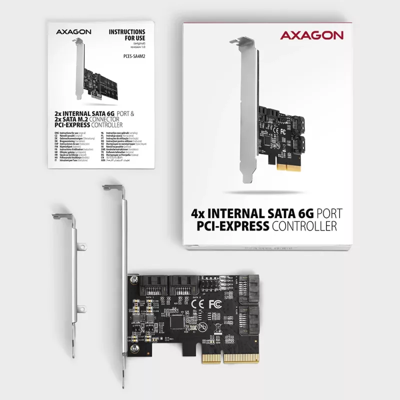 Axagon PCES-SA4X4 PCIe radič - 4x interný SATA 6G port, ASM1164, SP & LP