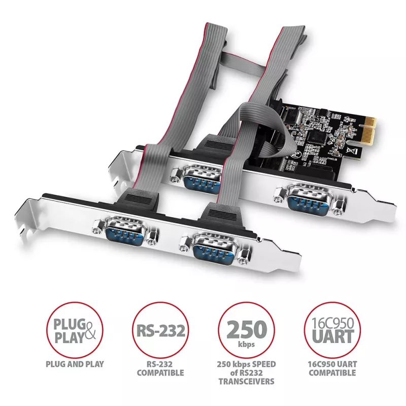 Axagon PCEA-S4N PCIe - 4x sériový port 250 kbps adaptér s SP a LP krytom