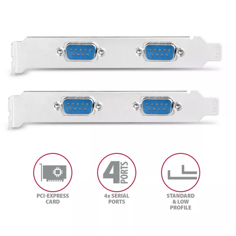 Axagon PCEA-S4N PCIe - 4x sériový port 250 kbps adaptér s SP a LP krytom
