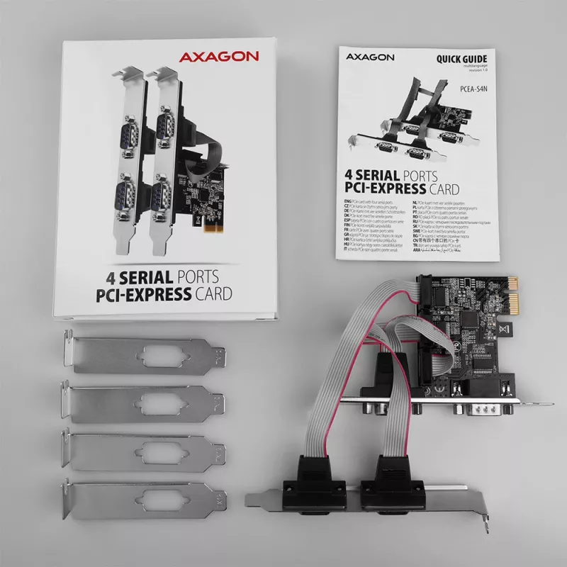 Axagon PCEA-S4N PCIe - 4x sériový port 250 kbps adaptér s SP a LP krytom