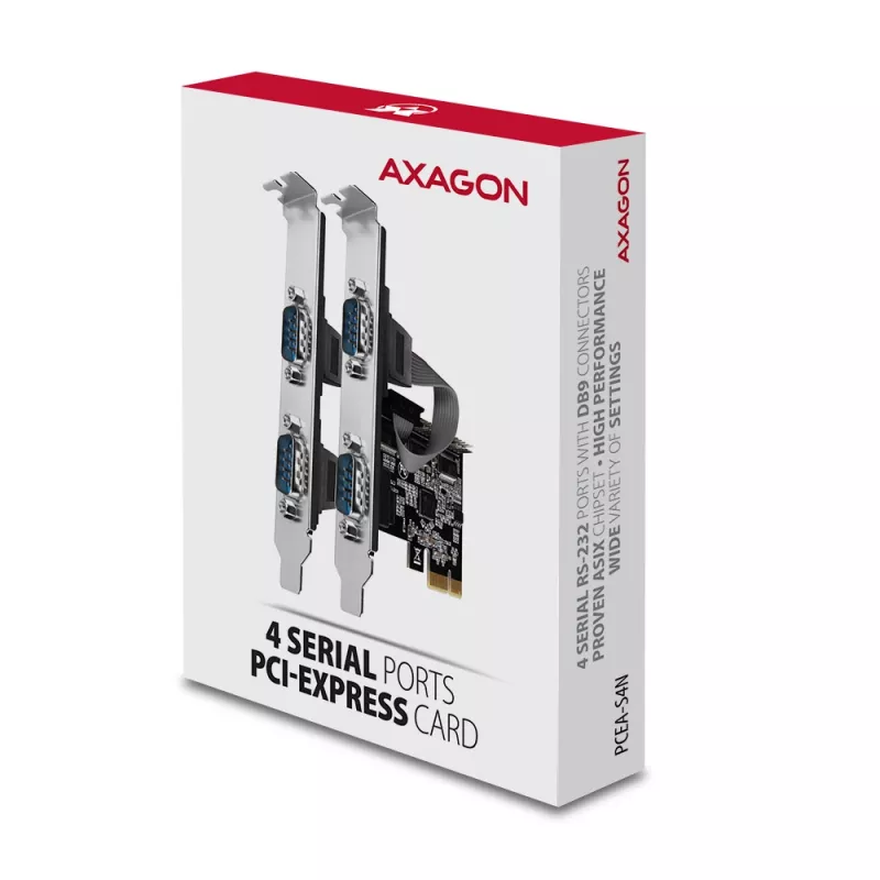 Axagon PCEA-S4N PCIe - 4x sériový port 250 kbps adaptér s SP a LP krytom
