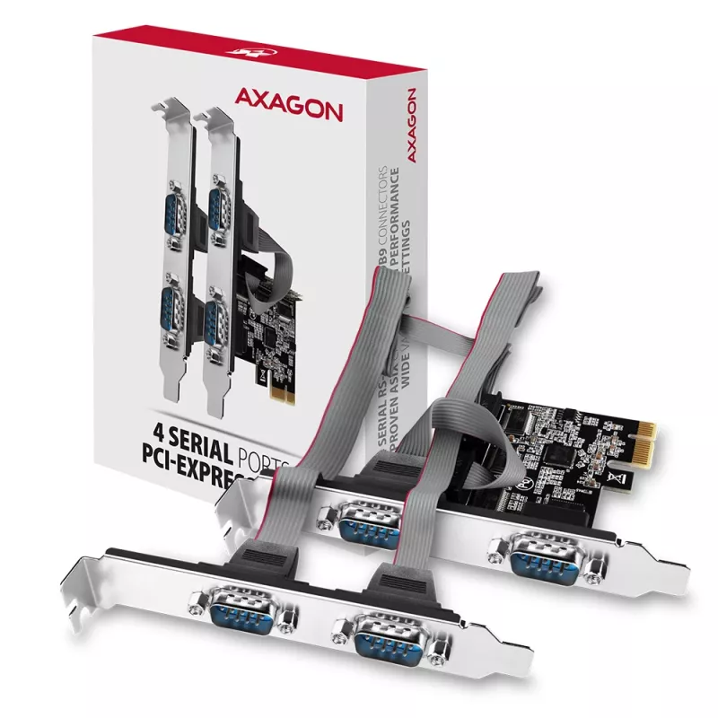 Axagon PCEA-S4N PCIe - 4x sériový port 250 kbps adaptér s SP a LP krytom