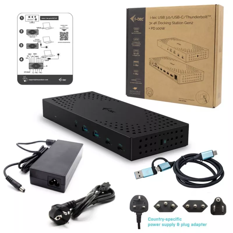 i-tec USB 3.0 / USB-C / Thunderbolt, 3x 4K dokovacia stanica Gen 2 + Power Delivery 100W