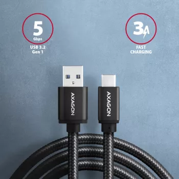 USB kábel Axagon BUCM3-AM15AB USB 3.2 Gen 1 1,5m USB-C USB-A čierny