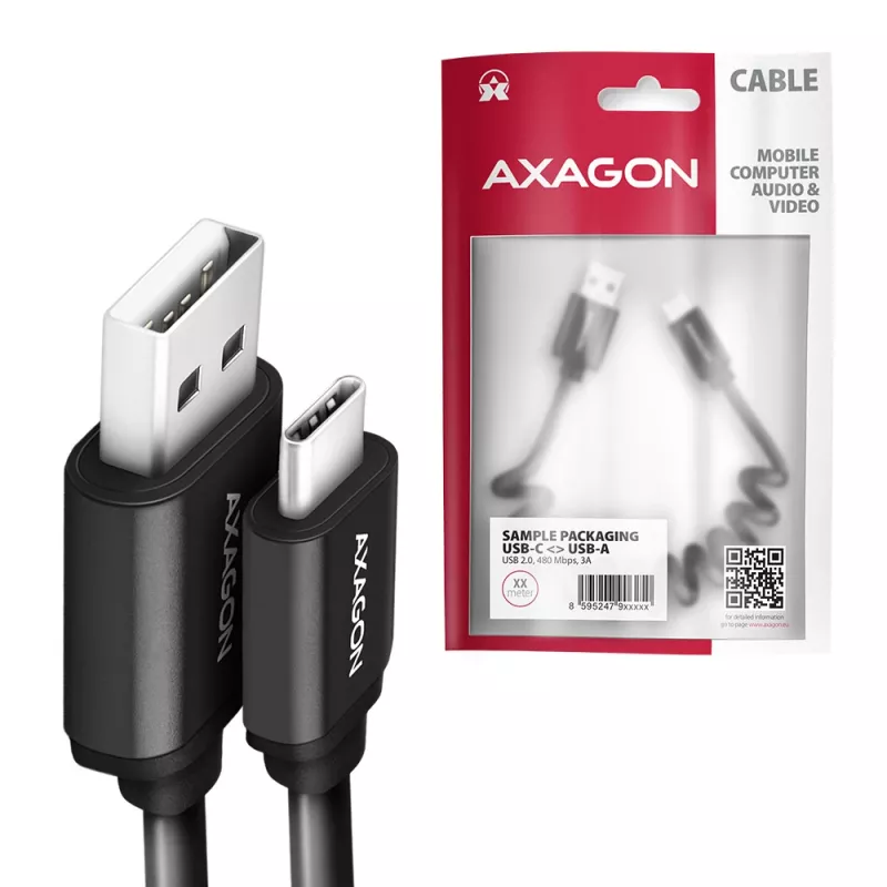 USB kábel Axagon BUCM-AM10TB USB 2.0 0,6 m USB-C USB-A čierny
