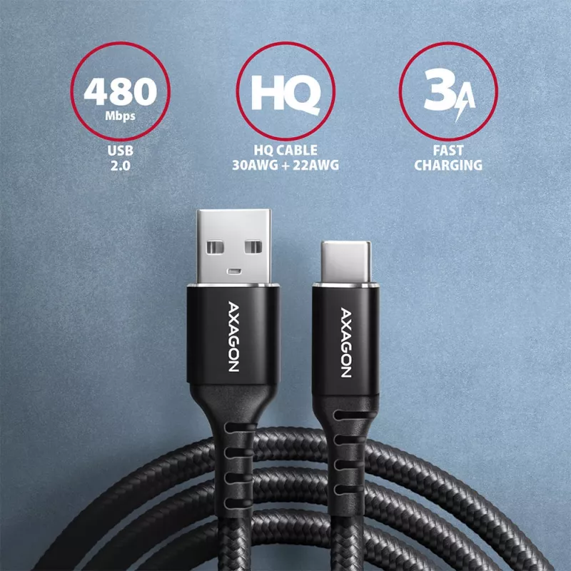 USB kábel Axagon BUCM-AM15AB USB 2.0 1,5 m USB A USB C čierny