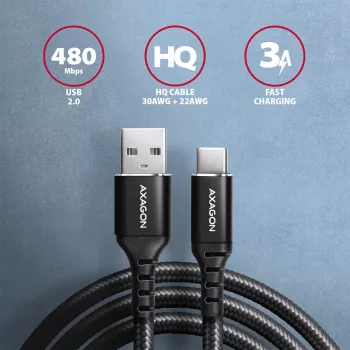 USB kábel Axagon BUCM-AM20AB 2m USB A USB C čierny