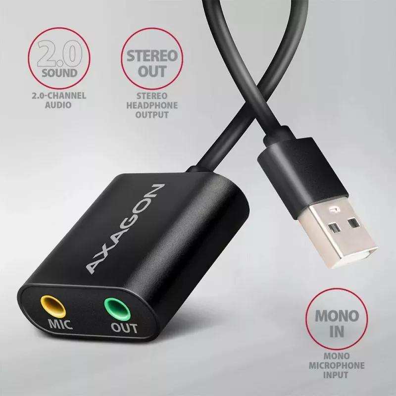 Externý USB audio adaptér AXAGON ADA-12 s 1x 3,5 mm jack pre slúchadlá a mikrofón