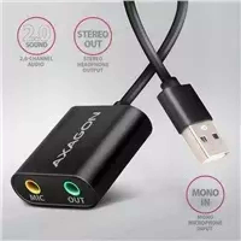 Externý USB audio adaptér AXAGON ADA-12 s 1x 3,5 mm jack pre slúchadlá a mikrofón