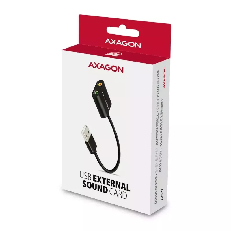 Externý USB audio adaptér AXAGON ADA-12 s 1x 3,5 mm jack pre slúchadlá a mikrofón