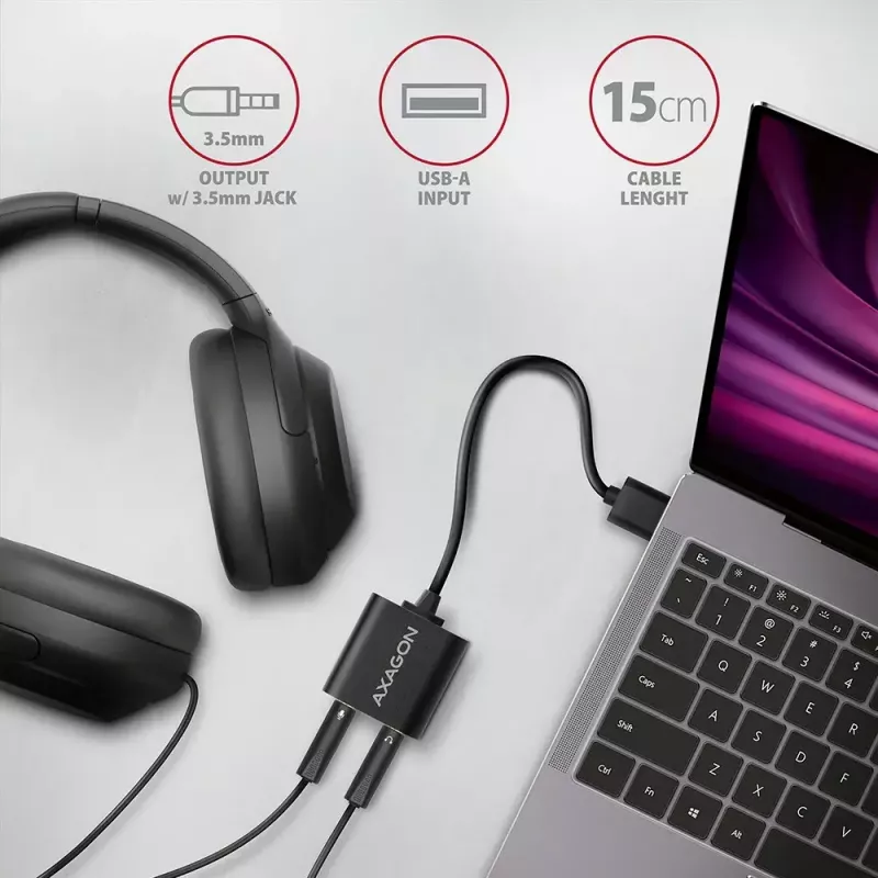 Externý USB audio adaptér AXAGON ADA-12 s 1x 3,5 mm jack pre slúchadlá a mikrofón