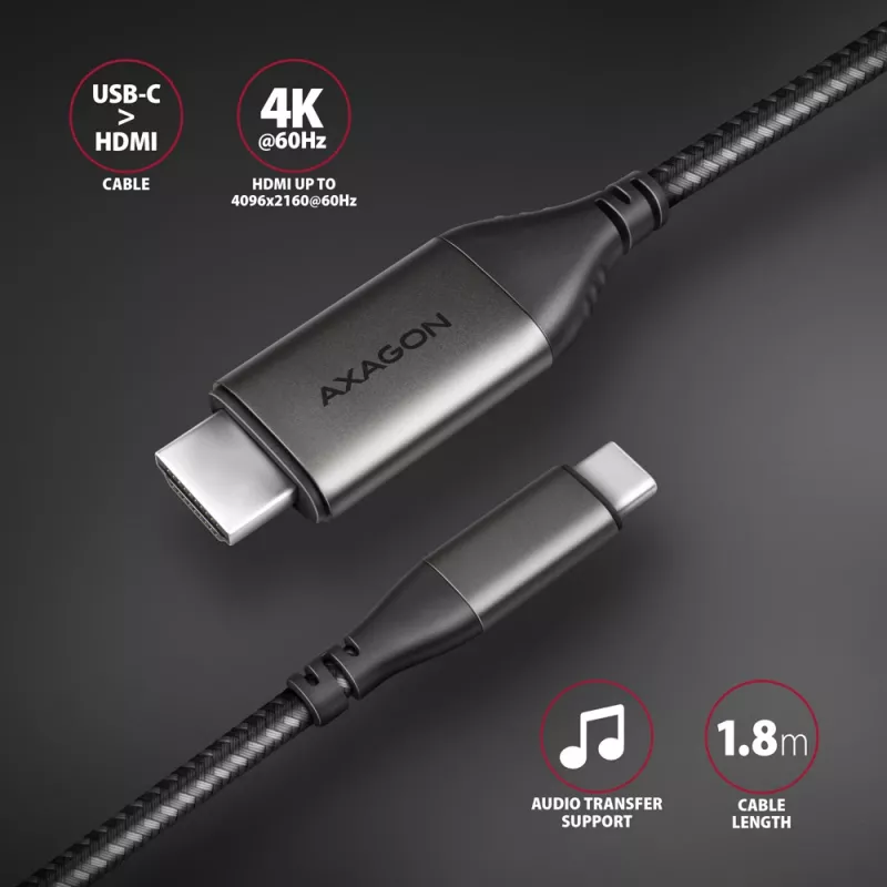 Axagon RVC-HI2MC USB-C -> HDMI 2.0a kábel 1,8m, 4K/60Hz HDR10