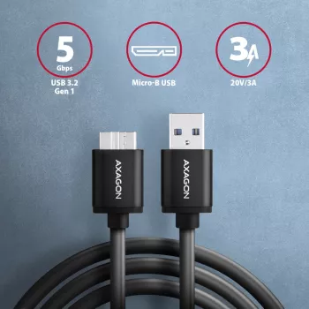 Axagon BUMM3-AM10AB SPEED Micro-B USB <> USB-A 3.2 Gen 1 kábel 1 m