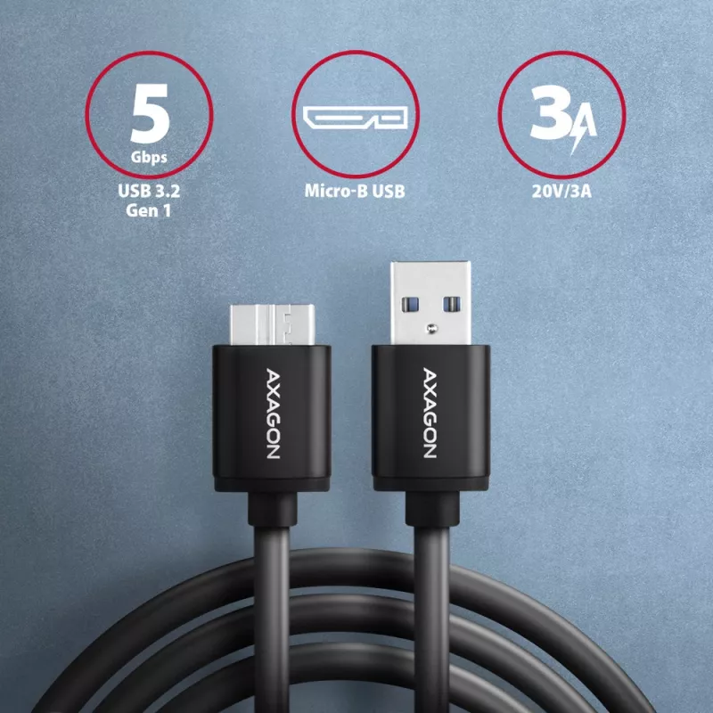 Axagon BUMM3-AM10AB SPEED Micro-B USB <> USB-A 3.2 Gen 1 kábel 1 m