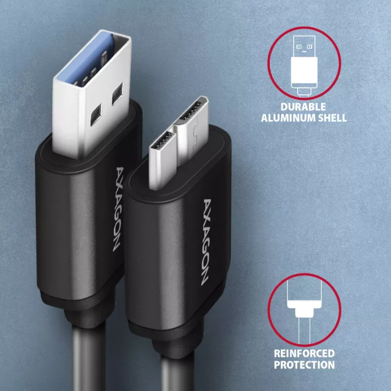 Axagon BUMM3-AM10AB SPEED Micro-B USB <> USB-A 3.2 Gen 1 kábel 1 m