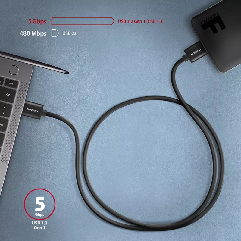 Axagon BUMM3-AM10AB SPEED Micro-B USB <> USB-A 3.2 Gen 1 kábel 1 m