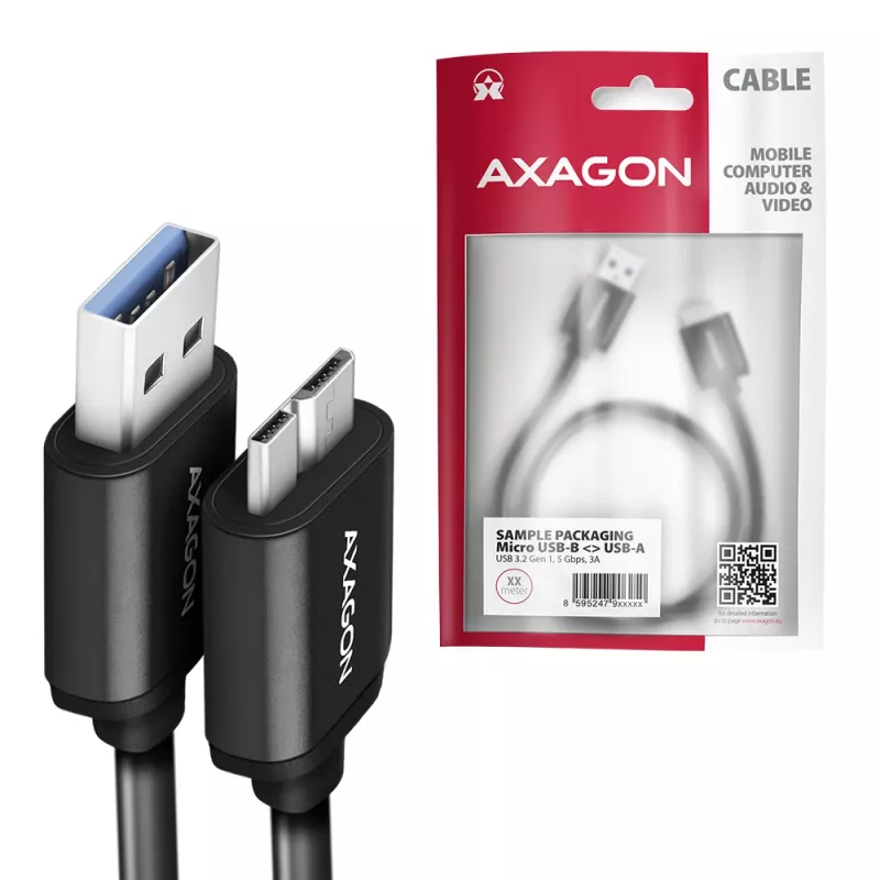 Axagon BUMM3-AM10AB SPEED Micro-B USB <> USB-A 3.2 Gen 1 kábel 1 m