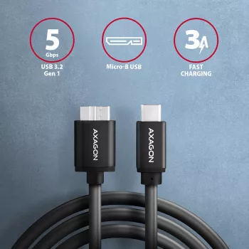 USB kábel Axagon BUMM3-CM10AB Micro-USB B na USB C 1m čierny