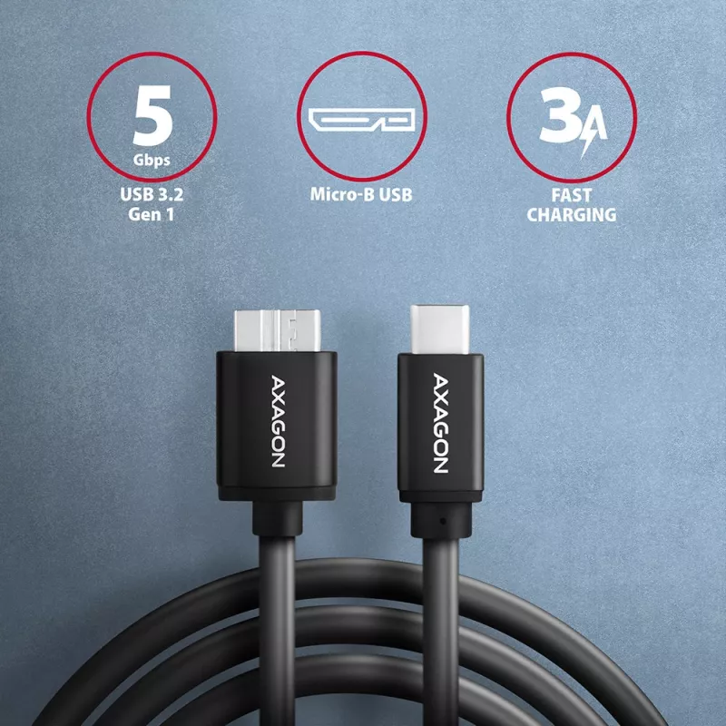 USB kábel Axagon BUMM3-CM10AB Micro-USB B na USB C 1m čierny