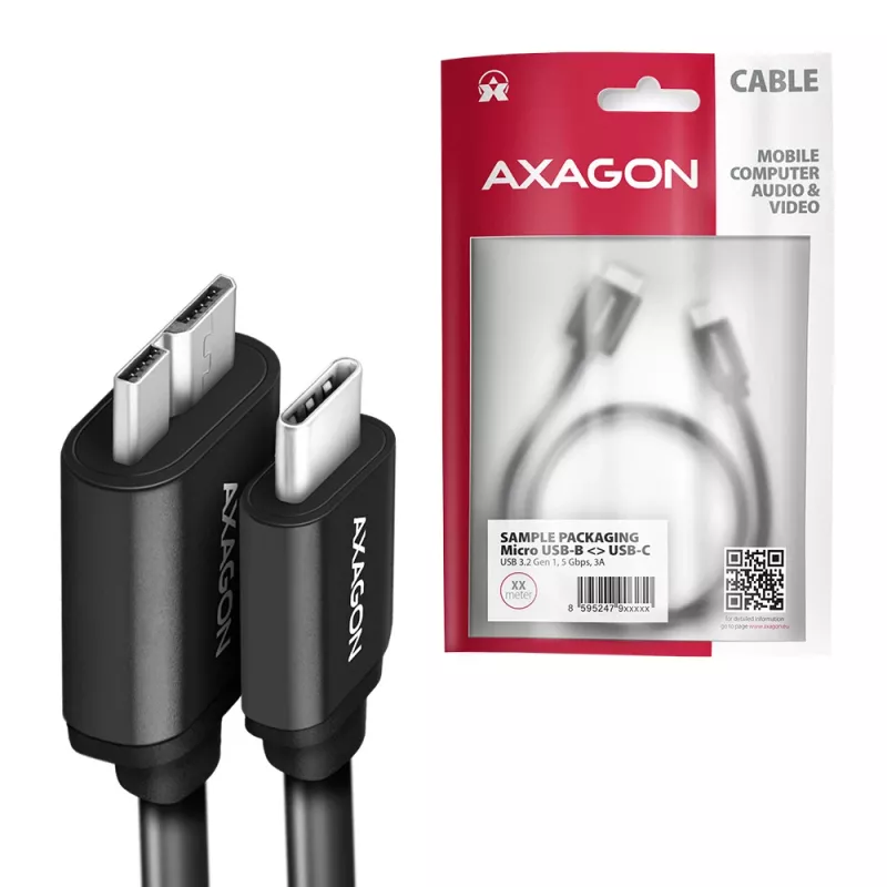 USB kábel Axagon BUMM3-CM10AB Micro-USB B na USB C 1m čierny