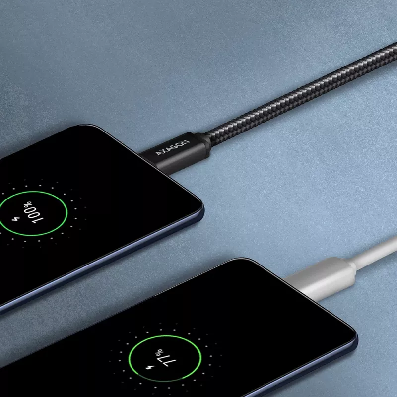 Axagon BUMM-AM10AB HQ kábel Micro USB <-> USB-A, 1m, USB 2.0, 2,4A, ALU, opletený, čierny