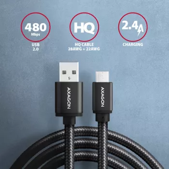 Axagon BUMM-AM15AB USB kábel USB 2.0 1,5 m Micro-USB B USB A čierny