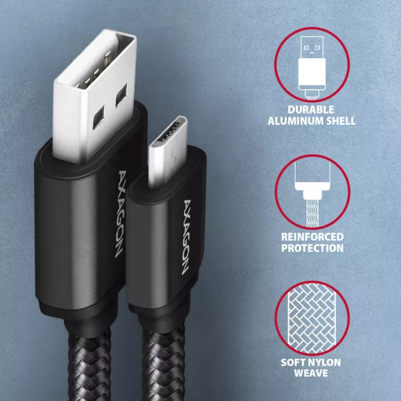 Axagon BUMM-AM15AB USB kábel USB 2.0 1,5 m Micro-USB B USB A čierny