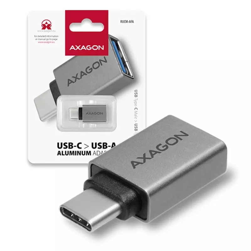 Axagon RUCM-AFA adaptér USB-C (M) -> USB-A (F), USB 3.2 Gen 2, 3A, ALU