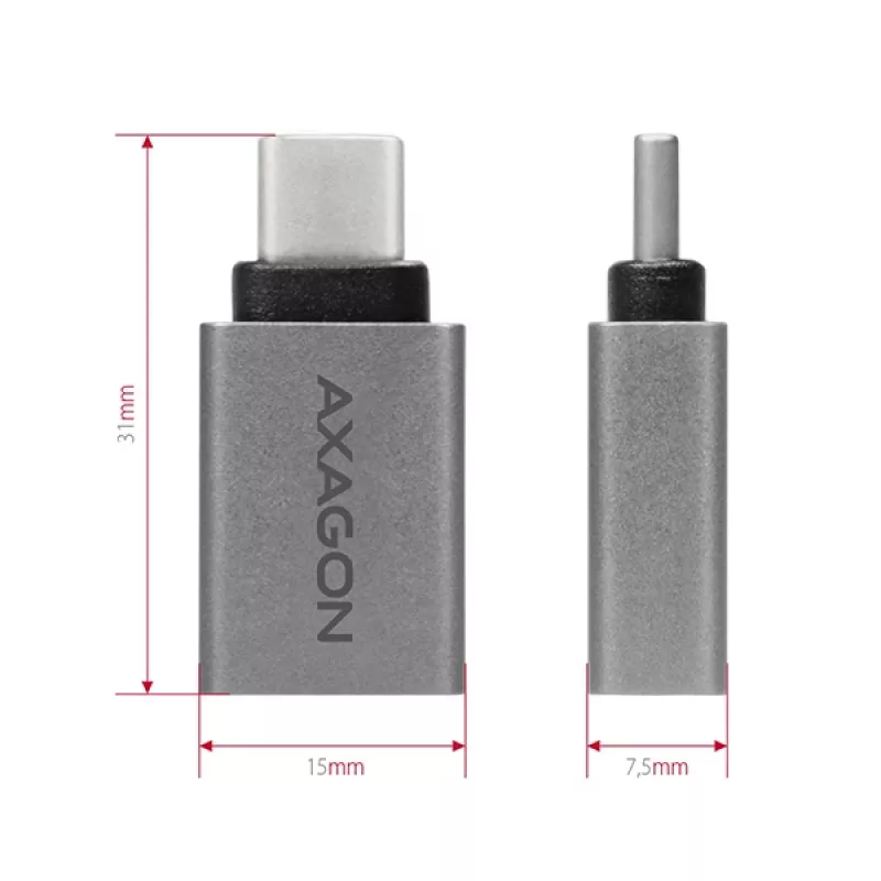 Axagon RUCM-AFA adaptér USB-C (M) -> USB-A (F), USB 3.2 Gen 2, 3A, ALU