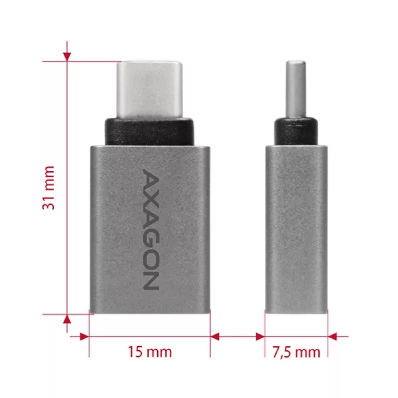 Axagon RUCM-AFA adaptér USB-C (M) -> USB-A (F), USB 3.2 Gen 2, 3A, ALU