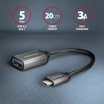 Axagon RUCM-AFAC Káblový adaptér USB-C (M) -> USB-A (F), 20 cm, USB 3.2 Gen 1, 3A, ALU
