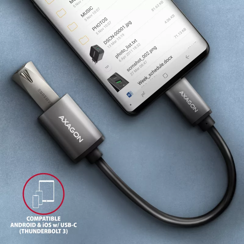 Axagon RUCM-AFAC Káblový adaptér USB-C (M) -> USB-A (F), 20 cm, USB 3.2 Gen 1, 3A, ALU