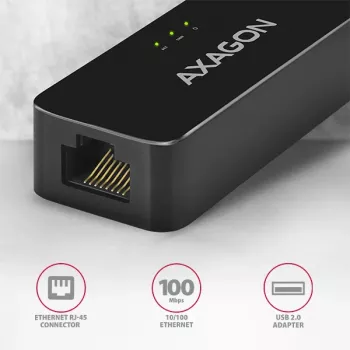AXAGON ADE-XR USB 2.0 Type-A Fast Ethernet 10/100 adaptér, čierny, 0,023 kg