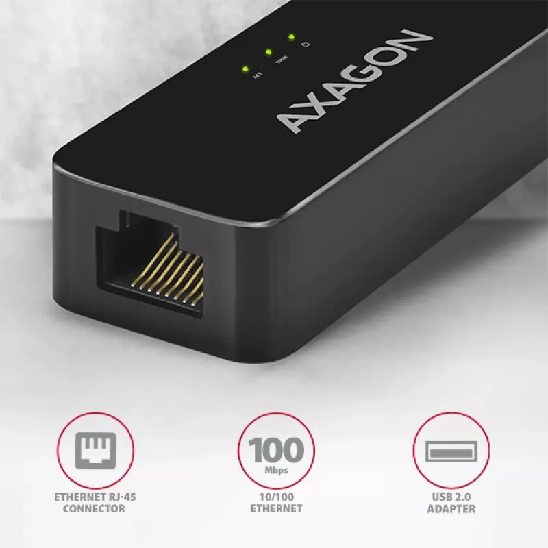 AXAGON ADE-XR adaptér USB 2.0 Type-A na Fast Ethernet 10/100, RJ-45, Realtek RTL8152, čierny, 23 g