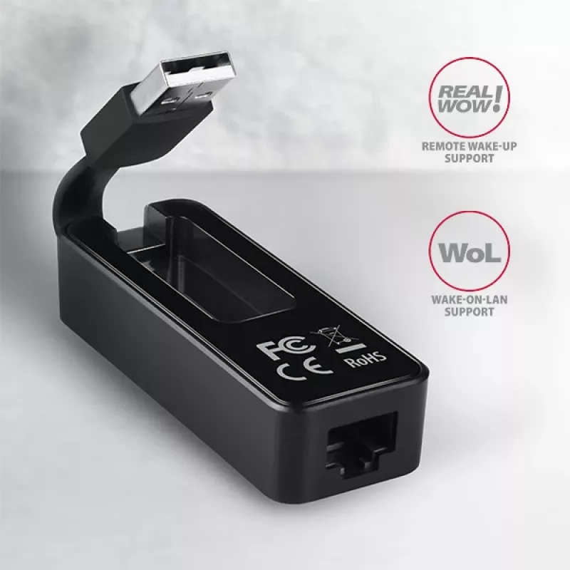 AXAGON ADE-XR adaptér USB 2.0 Type-A na Fast Ethernet 10/100, RJ-45, Realtek RTL8152, čierny, 23 g