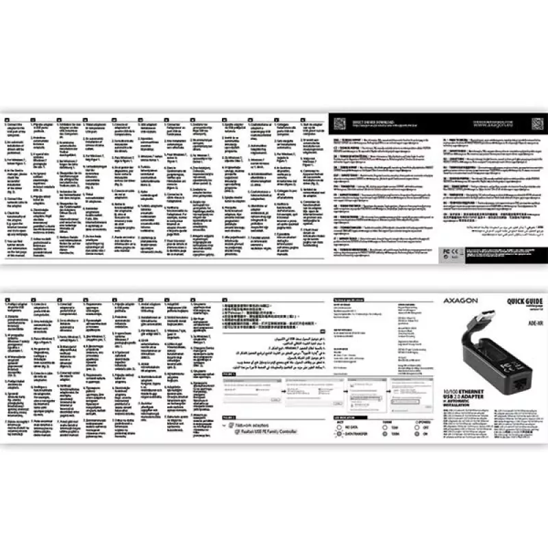 AXAGON ADE-XR adaptér USB 2.0 Type-A na Fast Ethernet 10/100, RJ-45, Realtek RTL8152, čierny, 23 g