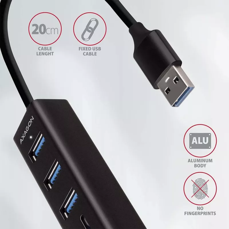 Axagon HMA-CR3A Kovový USB 3.2 Gen 1 multi-port hub s tromi USB portami a čítačkou kariet