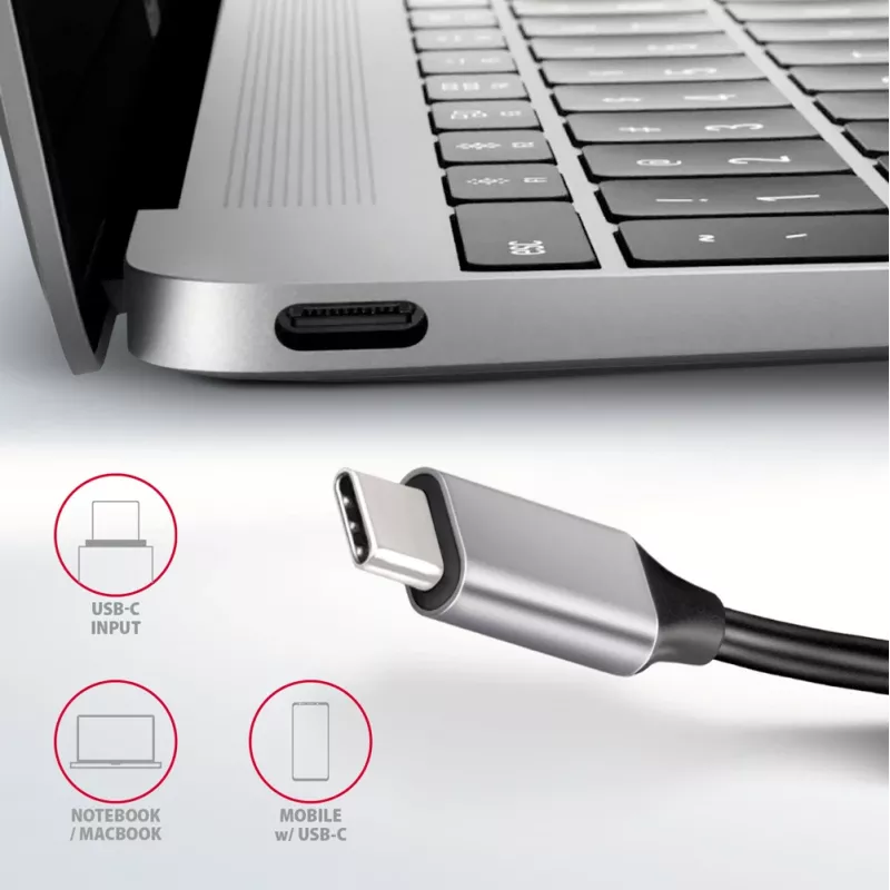Axagon HMC-6H4A USB 3.2 Gen 1 hub, 4x USB-A, HDMI 4K/30Hz, PD 100W, 20 cm USB-C kábel