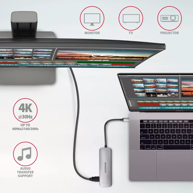 Axagon HMC-HCR3A 3x USB-A+ HDMI+ SD/microSD USB-C 3.2 Gen 1 hub 20 cm Káblový USB 3.2 Gen 1 (3.1 Gen 1) Type-C sivý