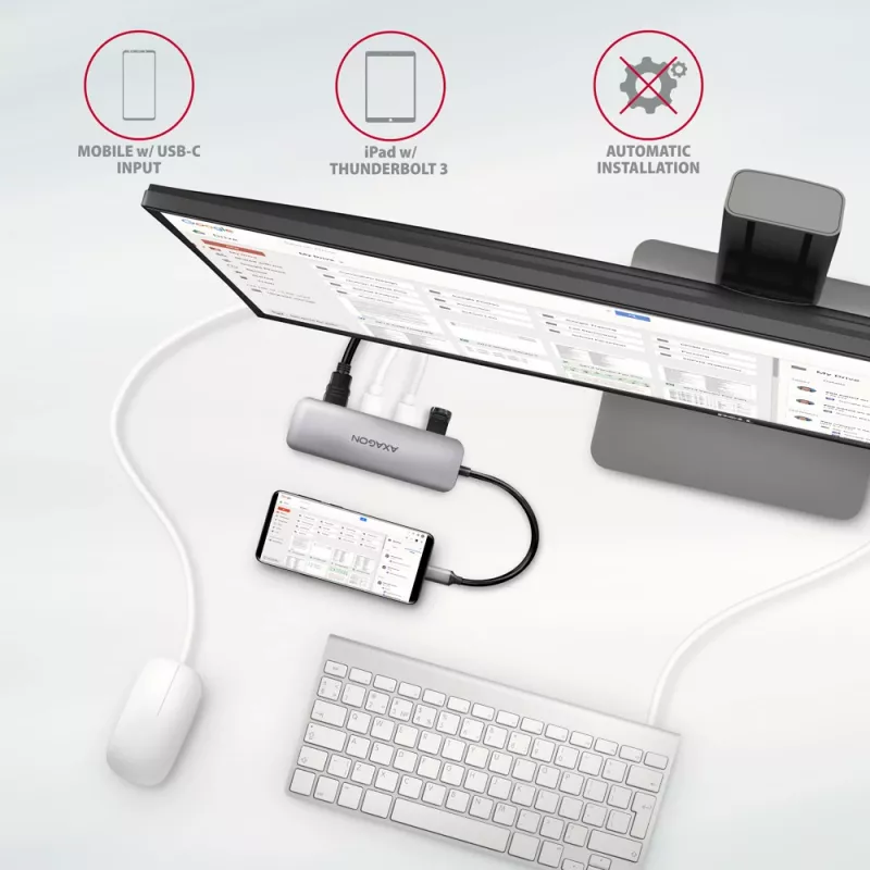 Axagon HMC-HCR3A 3x USB-A+ HDMI+ SD/microSD USB-C 3.2 Gen 1 hub 20 cm Káblový USB 3.2 Gen 1 (3.1 Gen 1) Type-C sivý