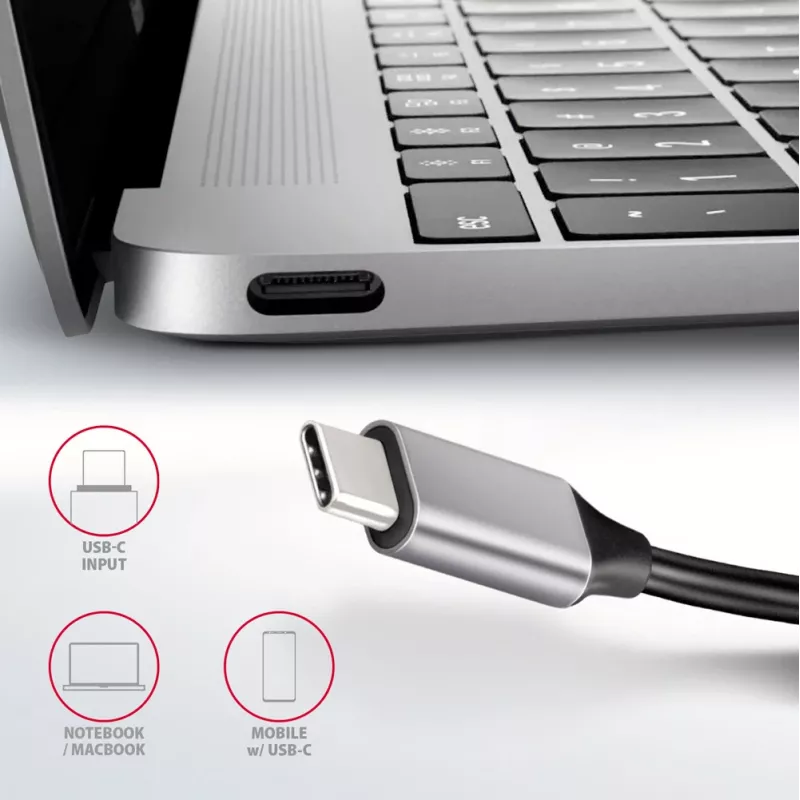 Axagon HMC-HCR3A 3x USB-A+ HDMI+ SD/microSD USB-C 3.2 Gen 1 hub 20 cm Káblový USB 3.2 Gen 1 (3.1 Gen 1) Type-C sivý