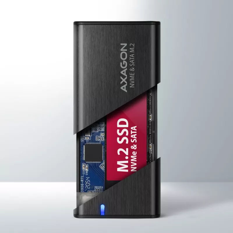 Axagon EEM2-SB2 Externé USB-C 3.2 Gen 2 kovové puzdro pre M.2 NVMe & SATA SSD disky. Bez skrutiek