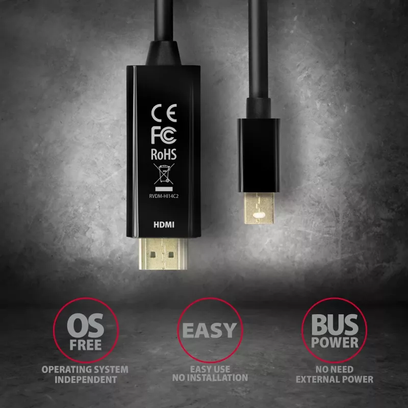 Axagon RVDM-HI14C2 Mini DisplayPort na HDMI adaptérový kábel 4K 30Hz 1,8 m